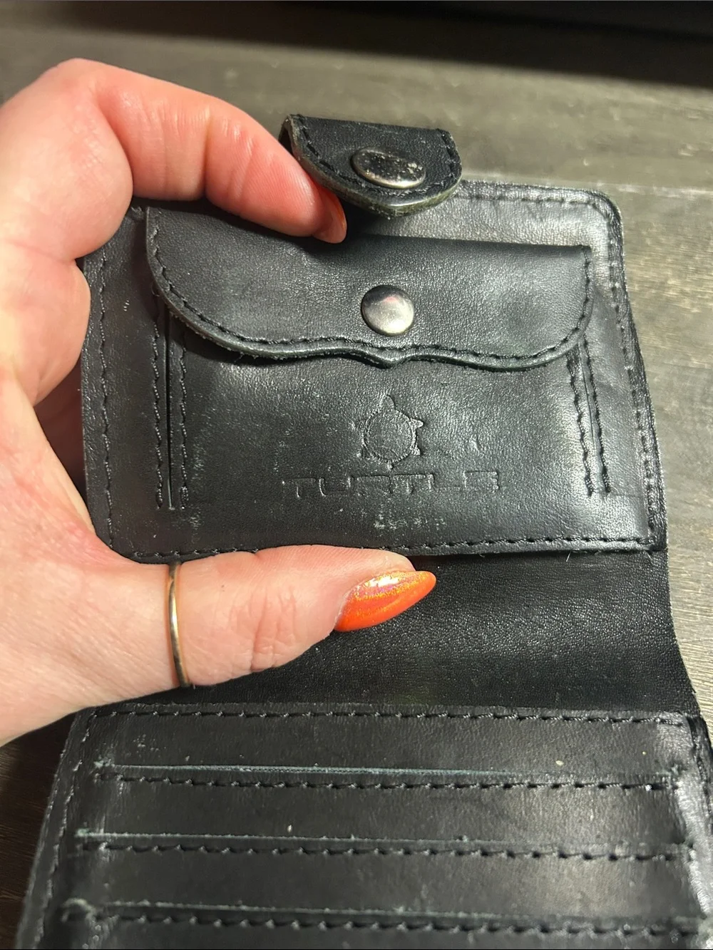 Black Embossed Leather Snap Wallet - Turtle Brand